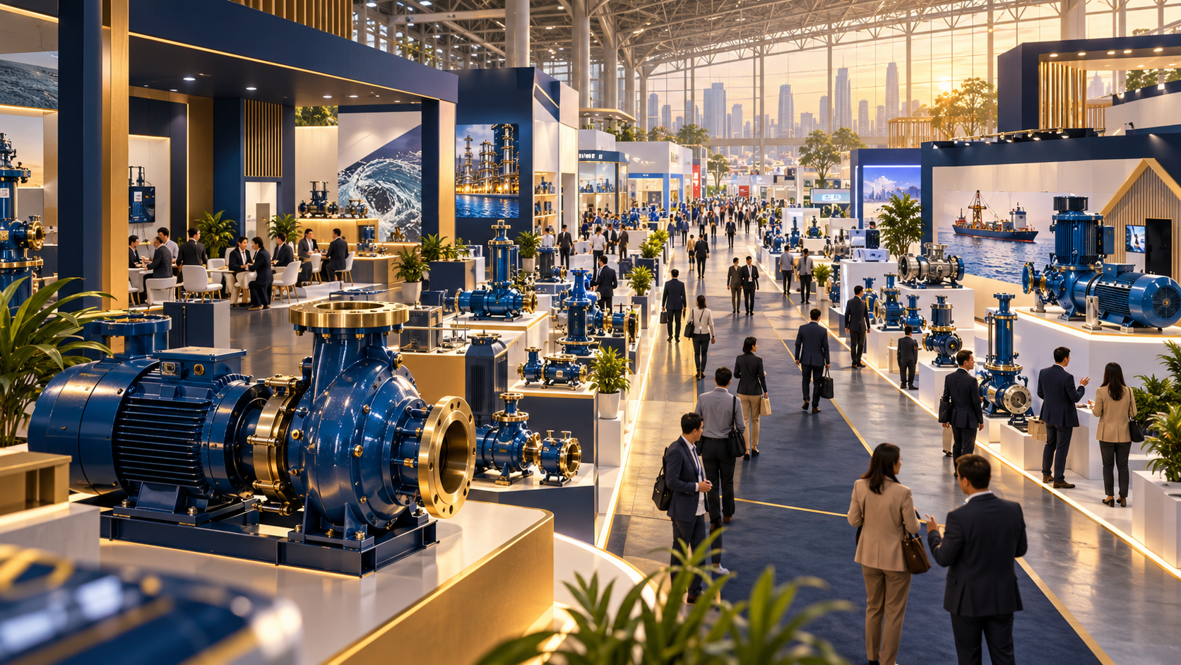 Illustration of an industrial equipment trade exhibition