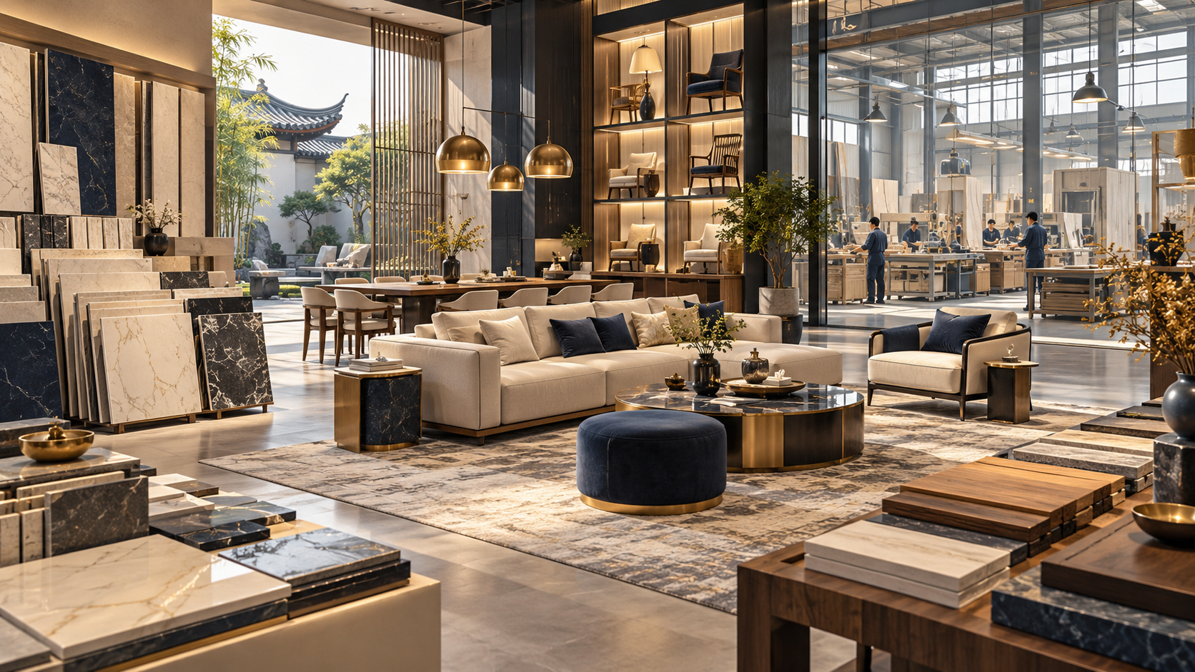 Illustration of a Foshan-inspired furniture and building-materials showroom